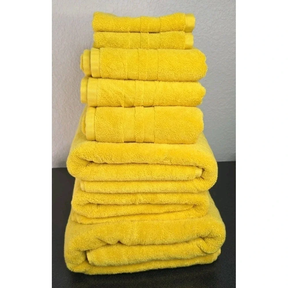 New Ralph Lauren Set 8Pc. Bright Yellow 100% Cotton Bath Towels Rags Hand